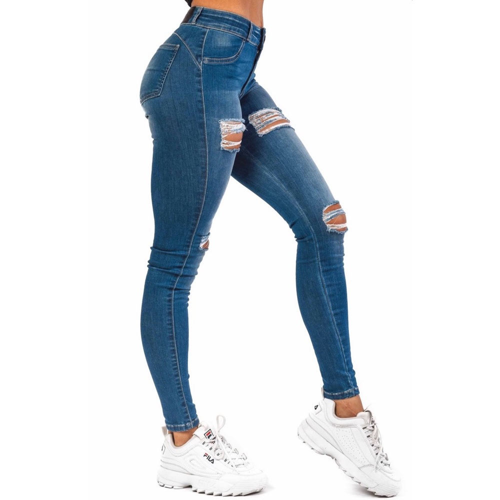 Regular Mid Waisted Ripped Jeans - Picture 2 of 4
